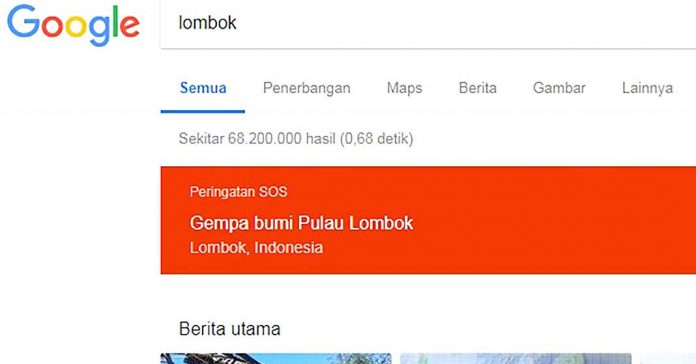 Google Berikan Peringatan Bahaya untuk Lombok