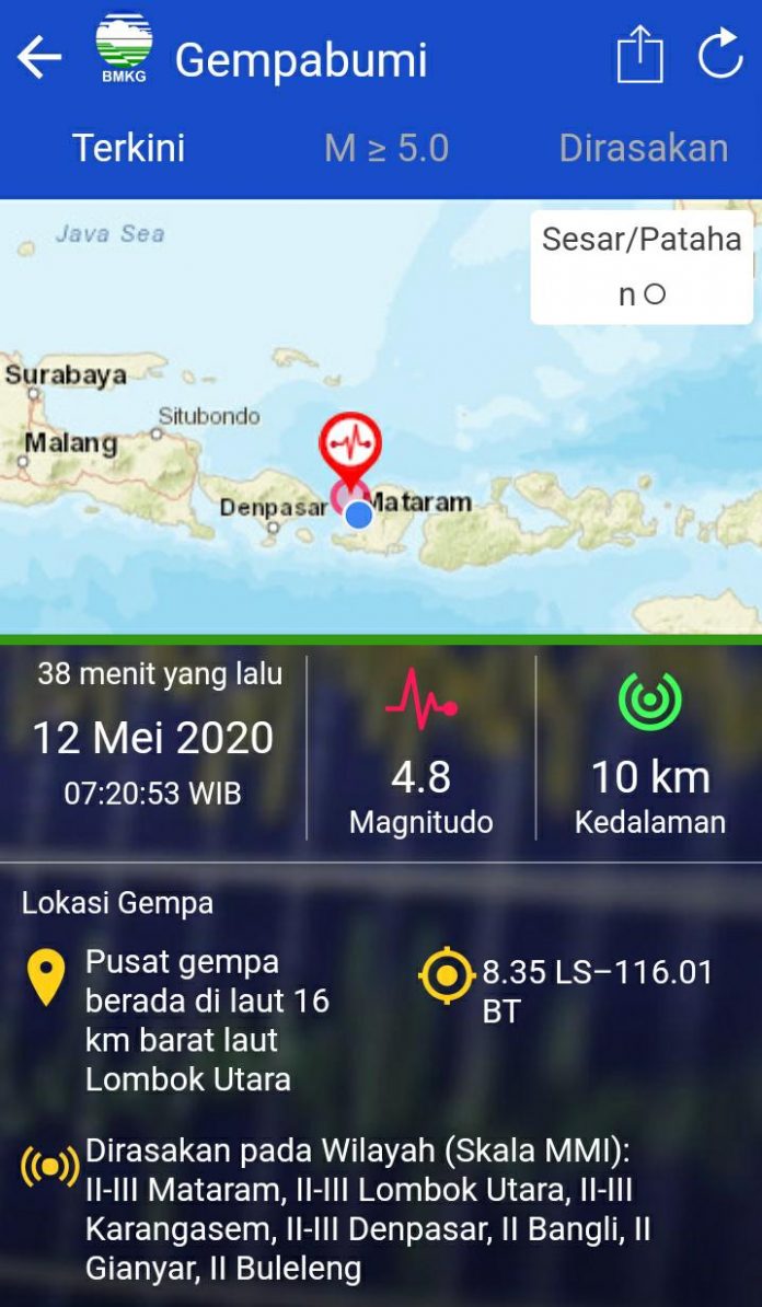 Gempa 4,8 SR Goyang Lombok